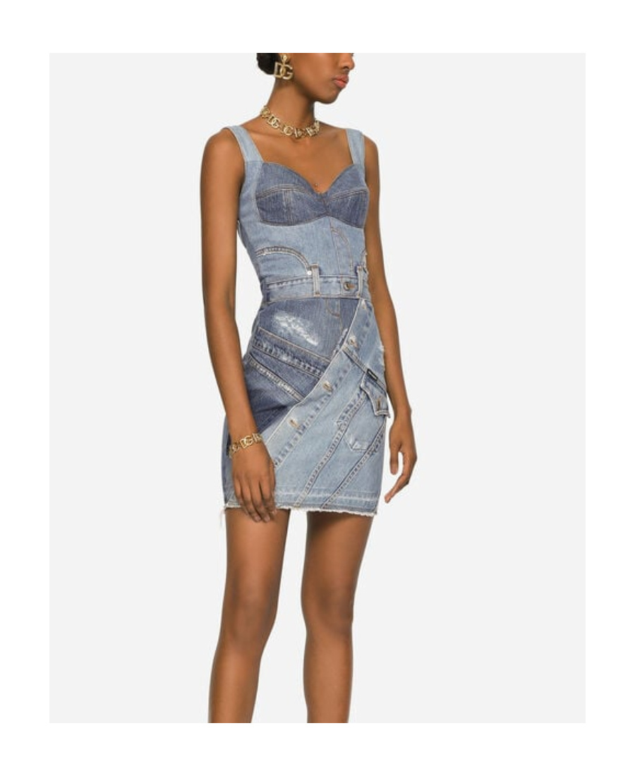 Dolce & Gabbana Sleeveless V-neck Minidress In Blue