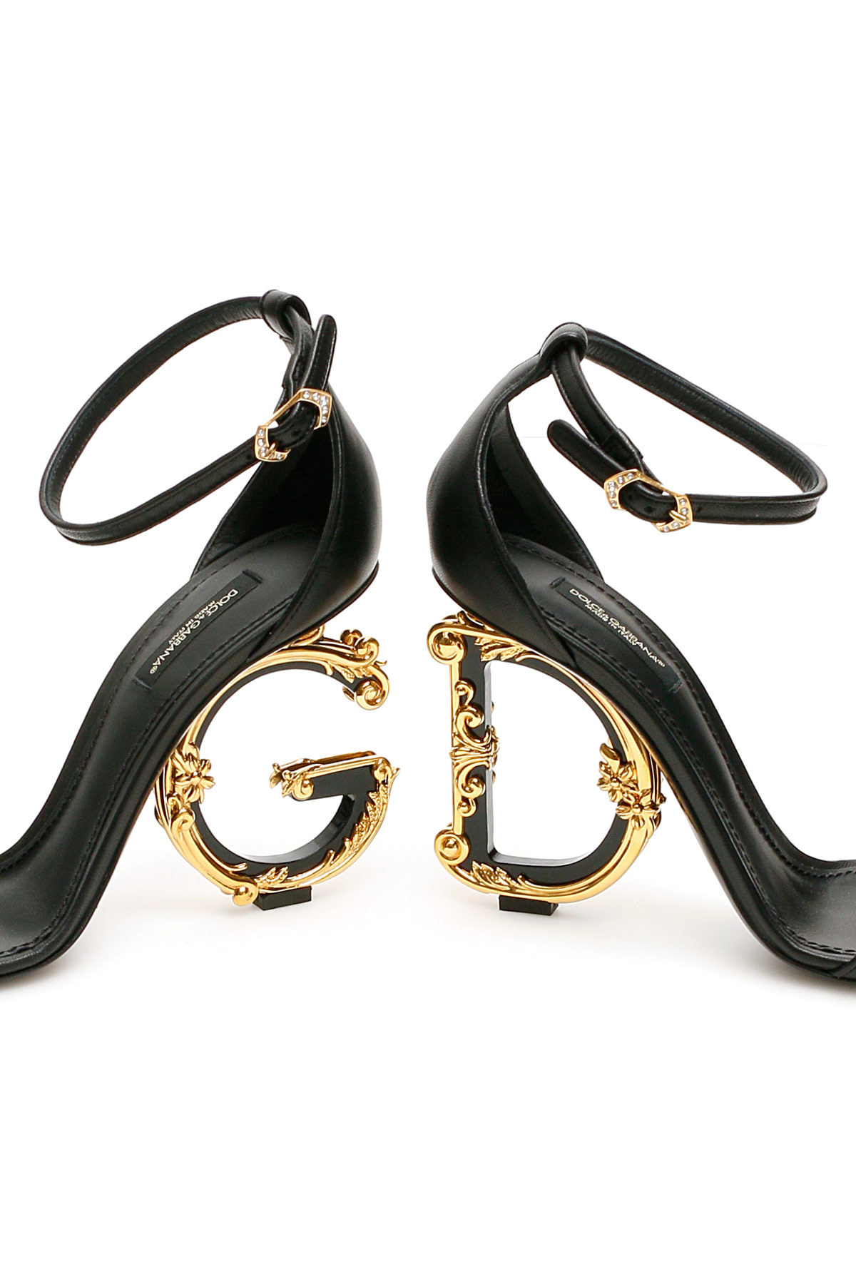 Shop Dolce & Gabbana 105 Mm Keira Baroque Logo Sandals In Black