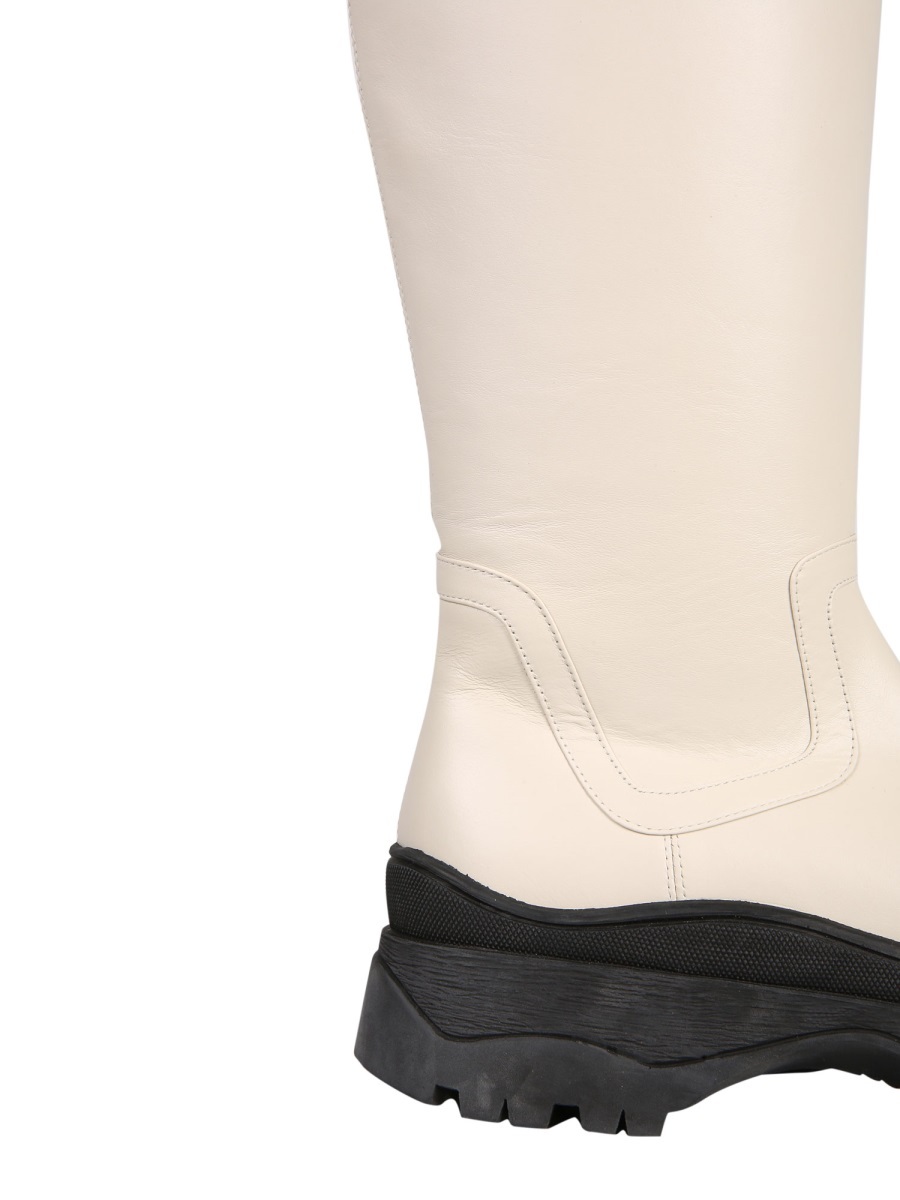 Staud Side Zip Leather Boots In Neutral