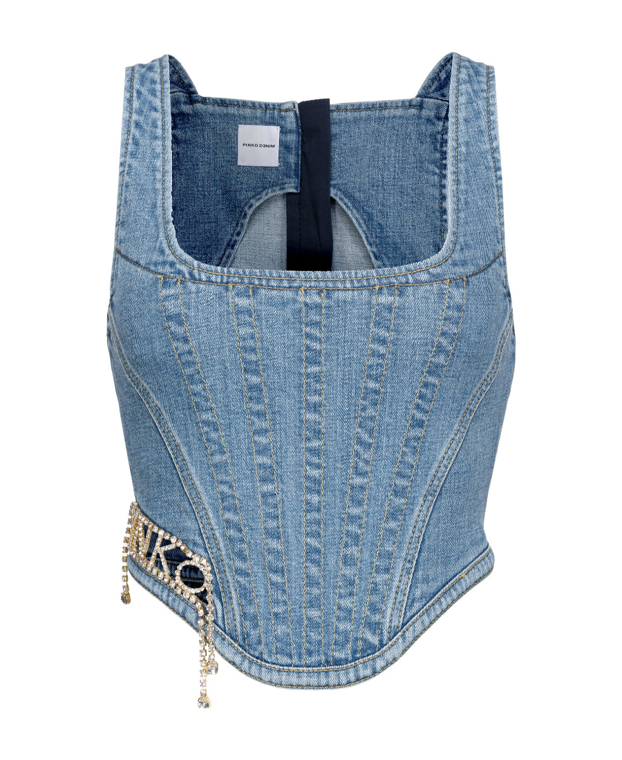 Pinko Crystal-embelished Corset-style Jeans Top