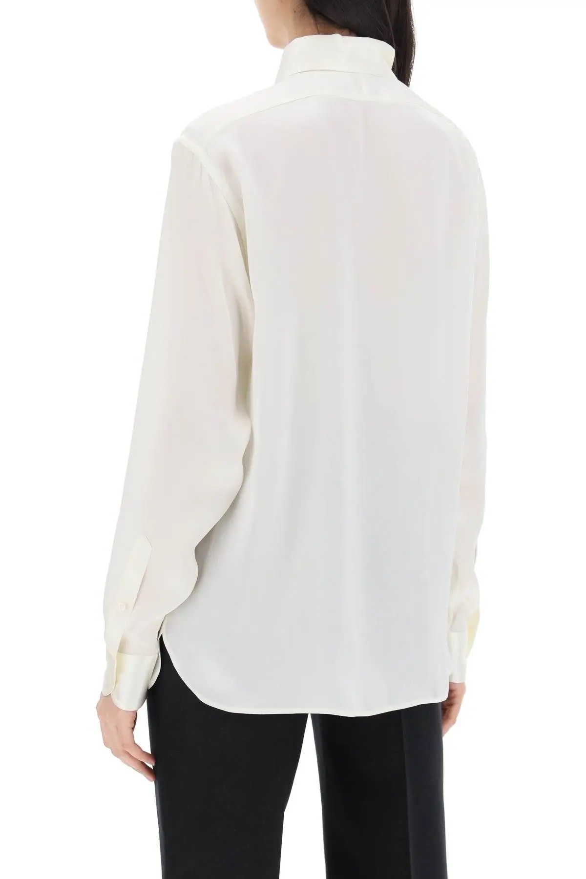 Tom Ford Stretch Silk Satin Relaxed Fit Shirt In White