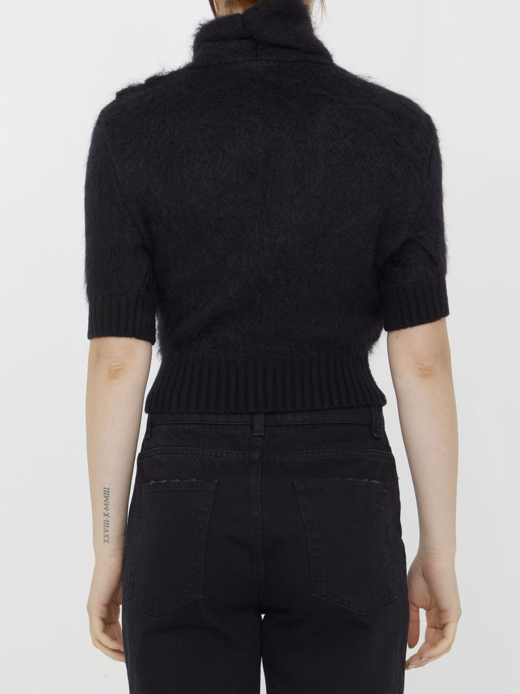 Balmain Brushed-yarn Surplice Top In Black