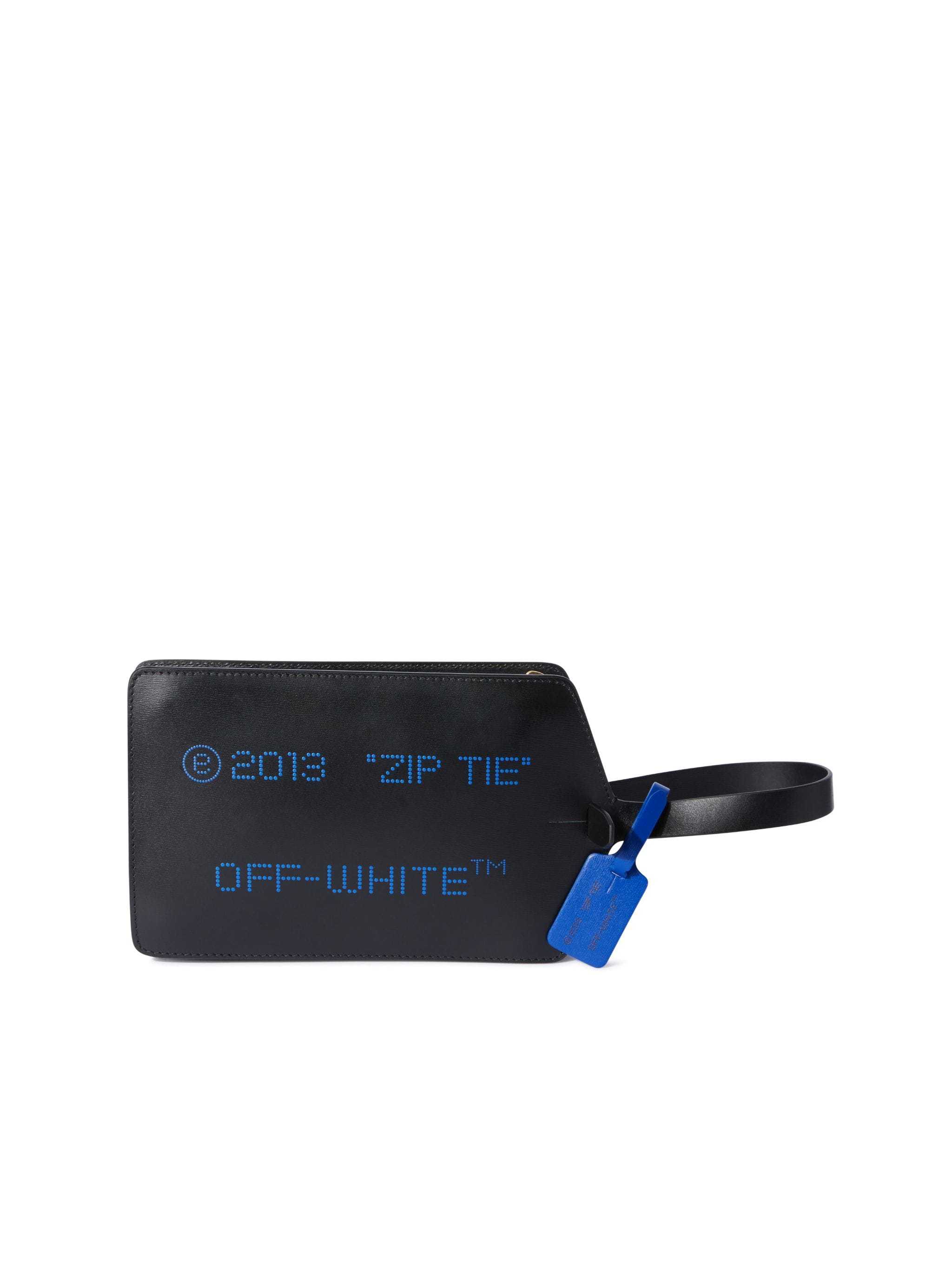 Off-white Zip Tie Medium Leather Clutch In Black