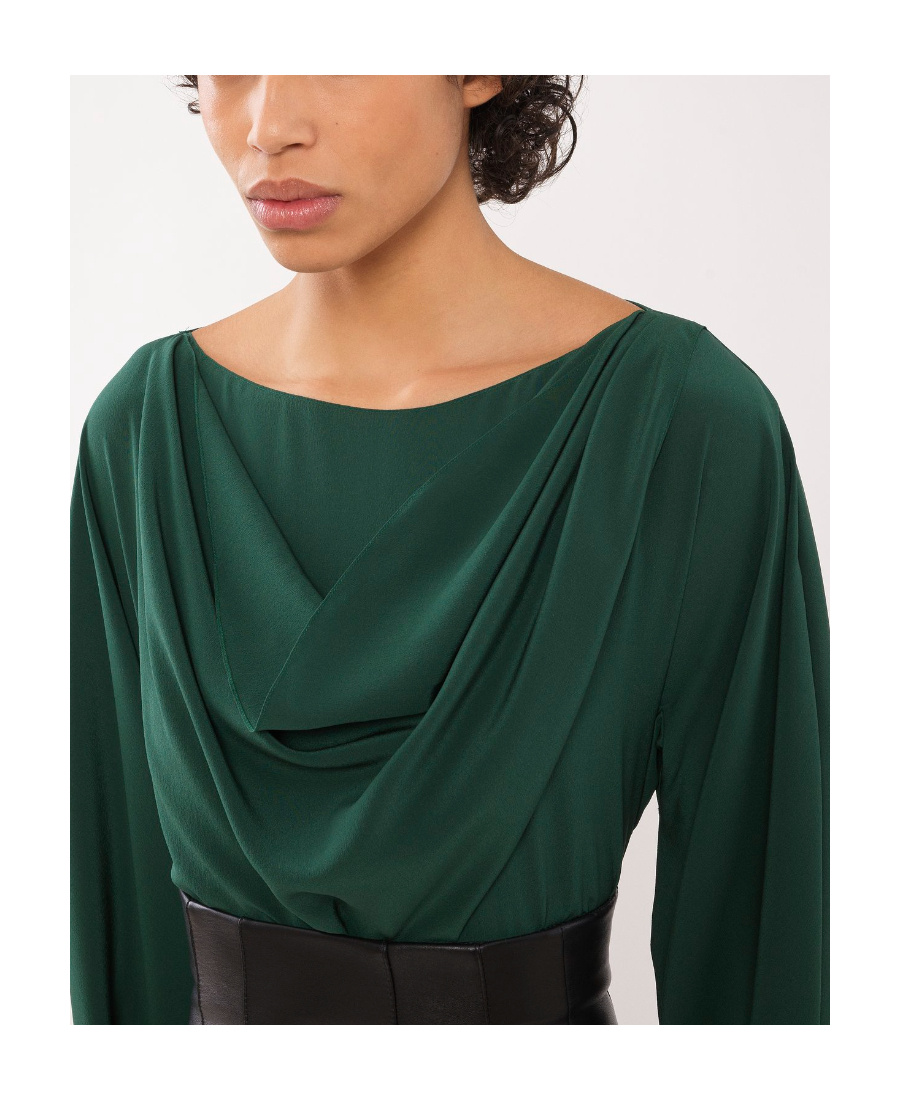 Chloé Draped Boat Neck Silk Blouse In Green