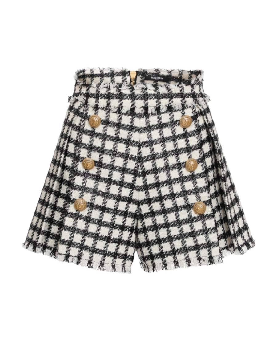 BALMAIN CHECKED BUTTON-EMBELLISHED TWEED SHORTS