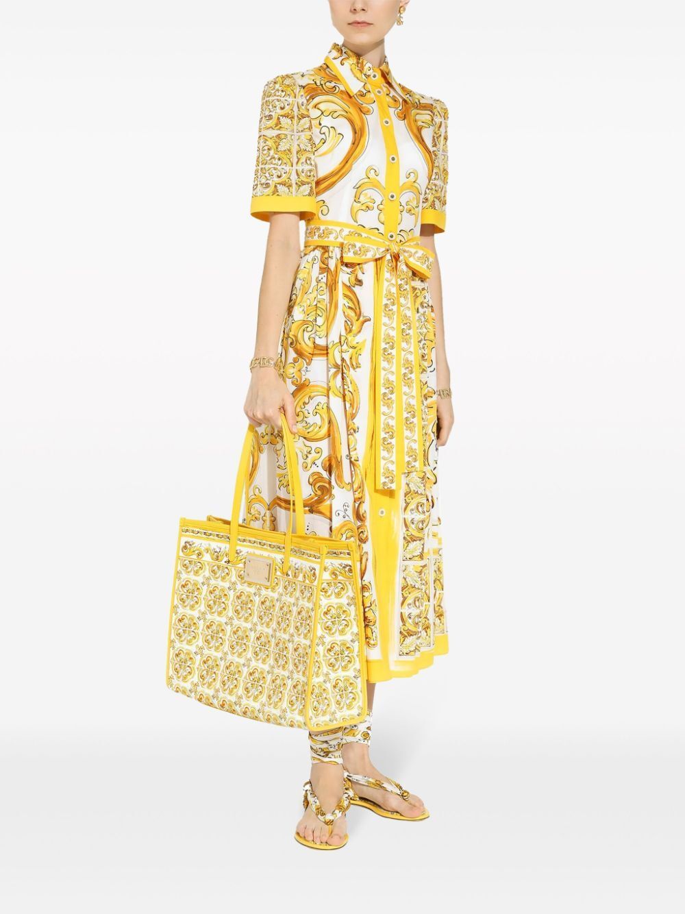 Shop Dolce & Gabbana Large Majolica-print Canvas Tote Bag In Yellow