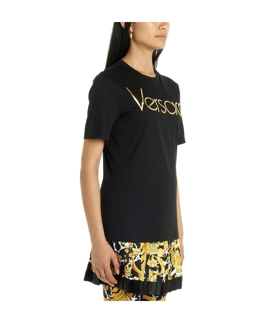 Versace Logo Metal T-shirt In Black