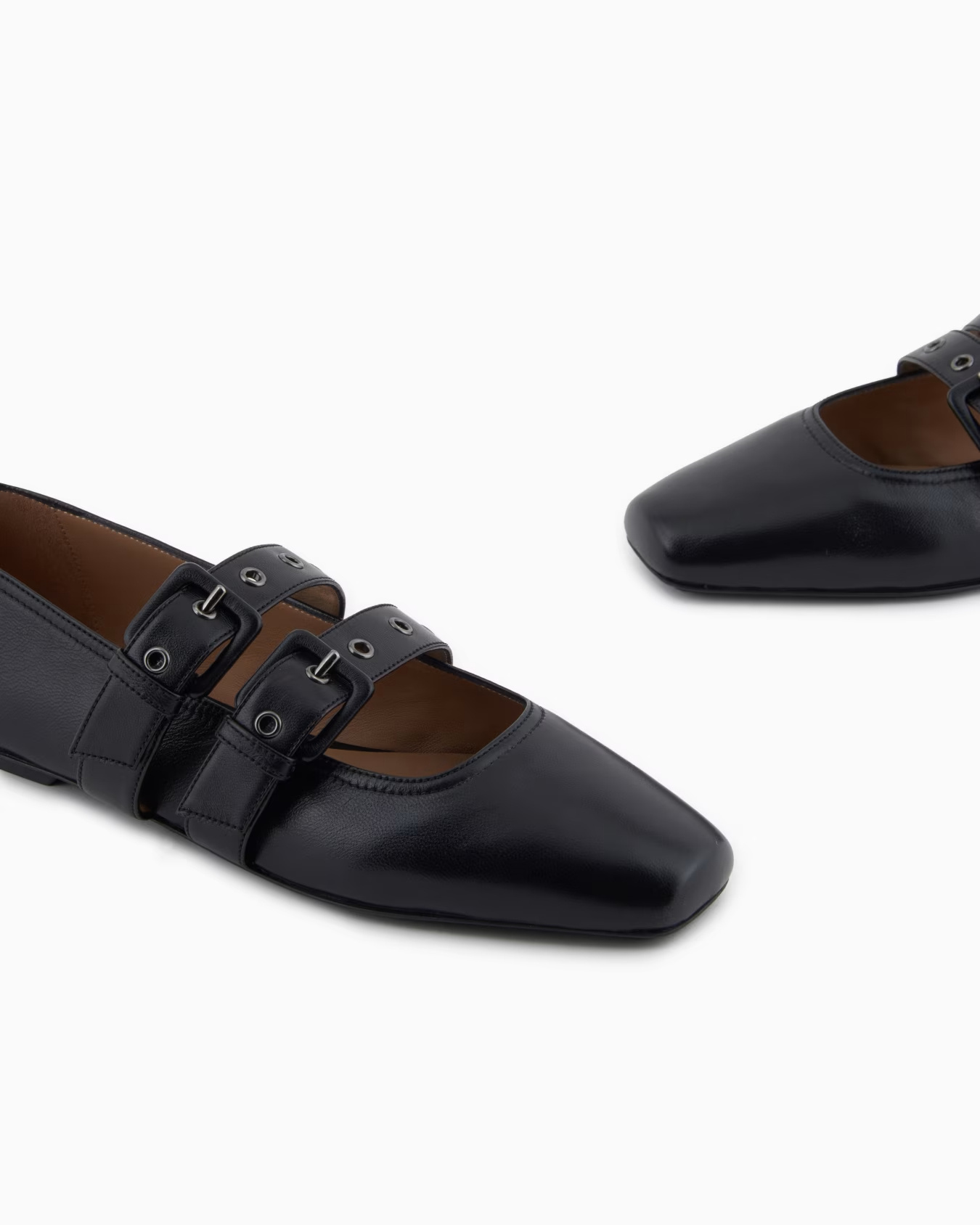 Emporio Armani Nappa-leather Square-toed Ballerinas With Double Strap In Black