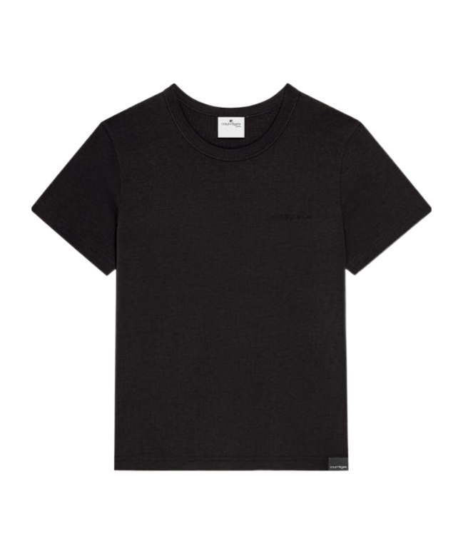 Courrèges Embroidered Black T-shirt With Minimalist Design In Black