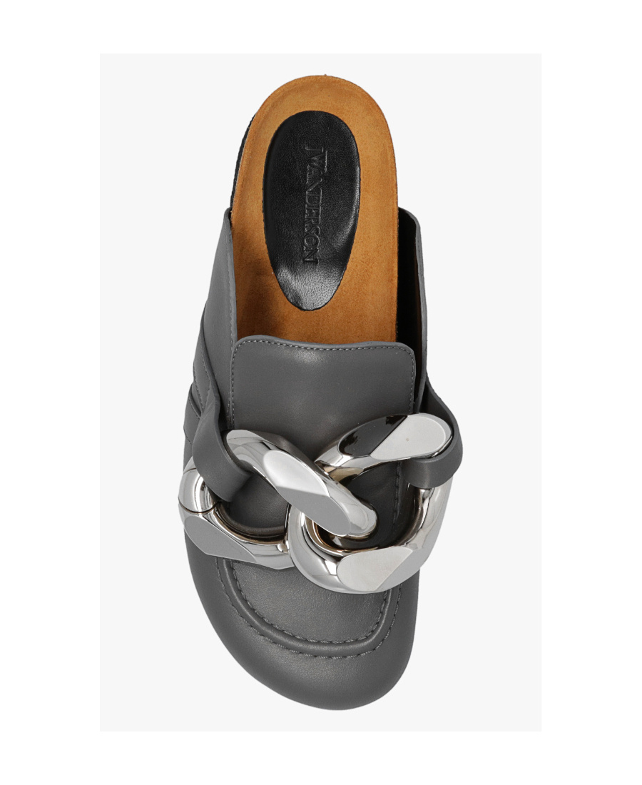 Jw Anderson Chain Loafer Leather Mules In Black