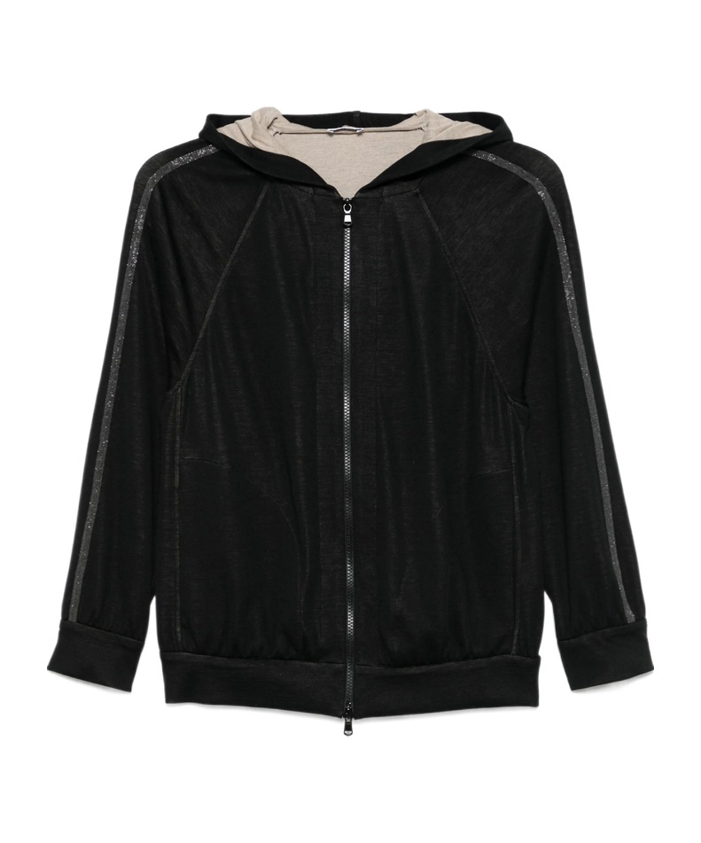 Brunello Cucinelli Shiny Trims Hoodie In Black