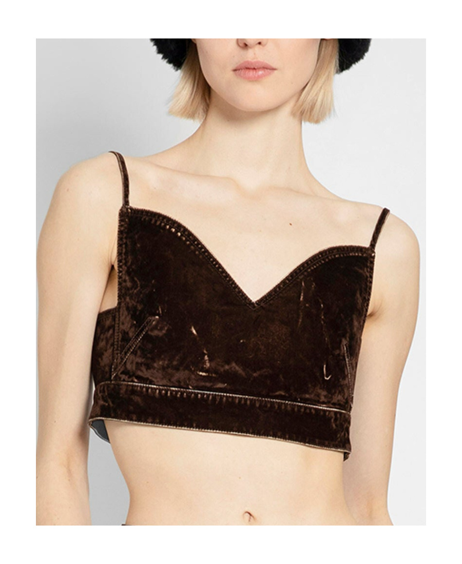 Loewe Velvet Denim Strappy Top In Brown