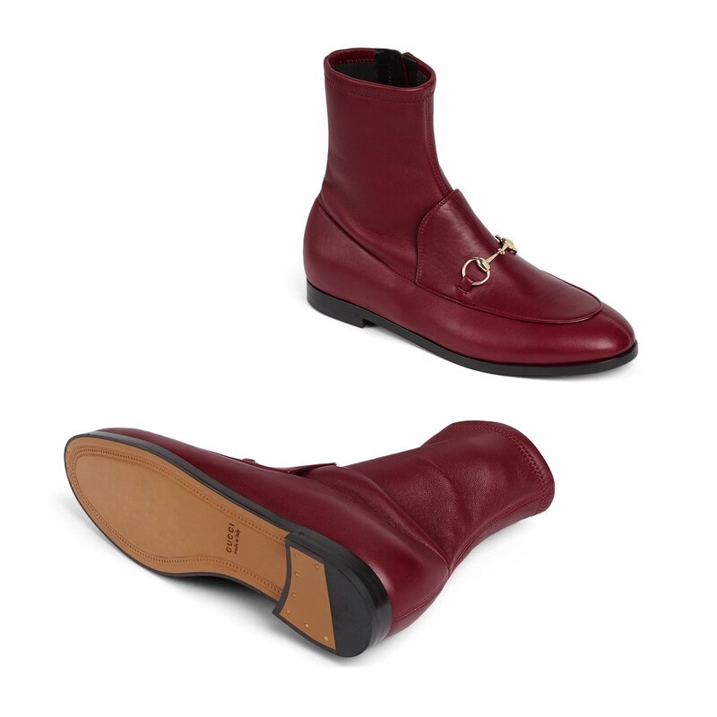 Gucci Rosso Ancora Leather Jordaan Ankle Boots Women In Burgundy