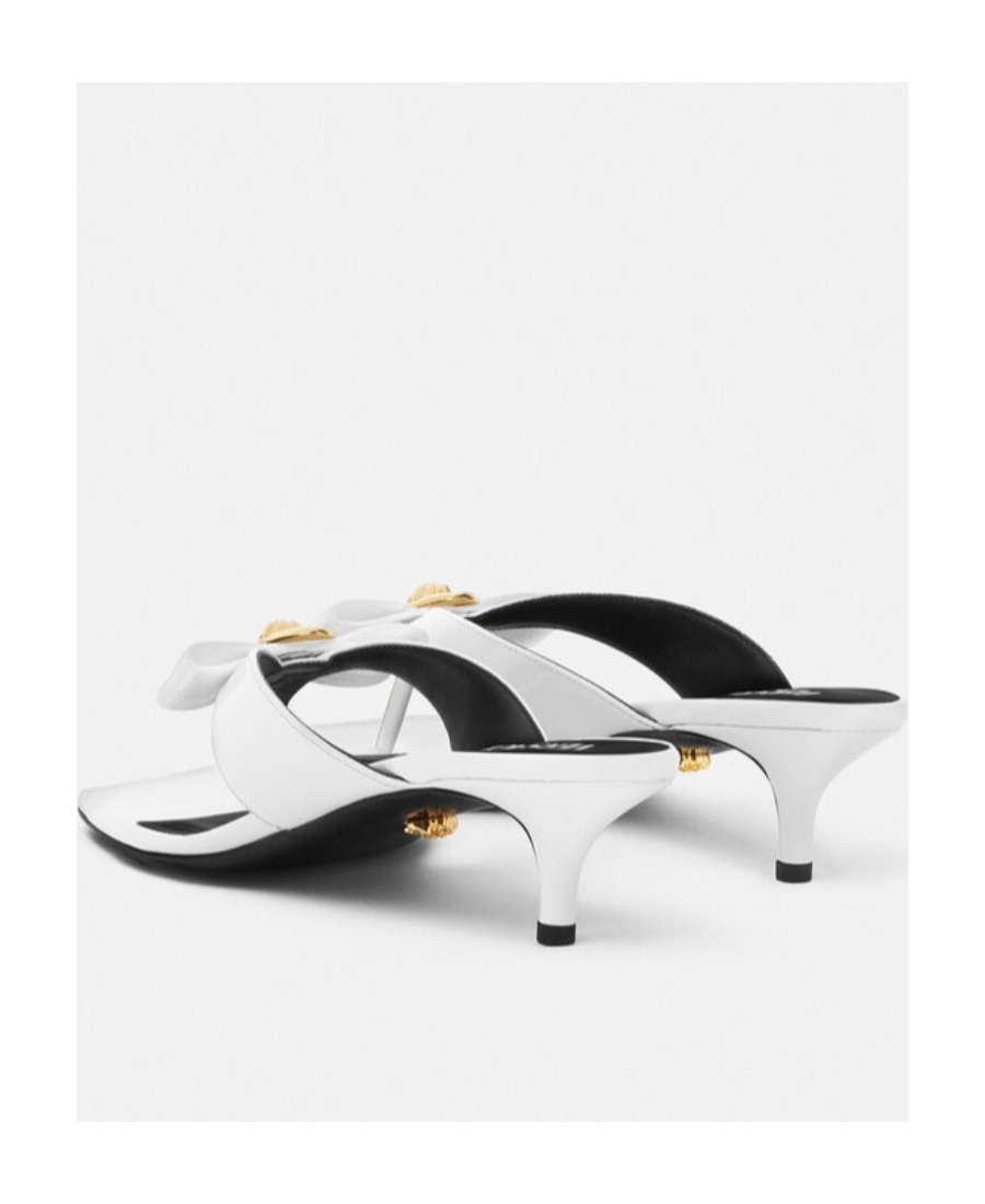 Versace Woman Thong Sandal Off White Size 7 Calfskin In White