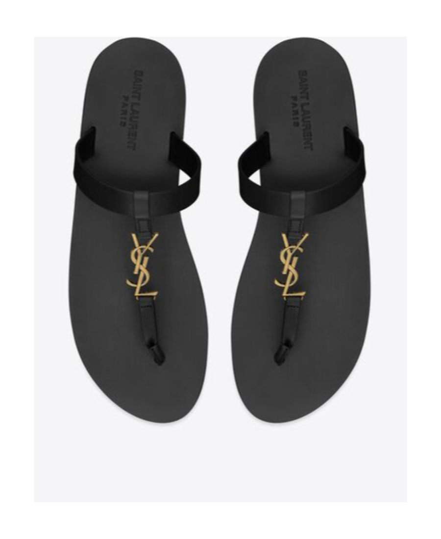 Shop Saint Laurent Cassandre Slides In Smooth Leather In Black