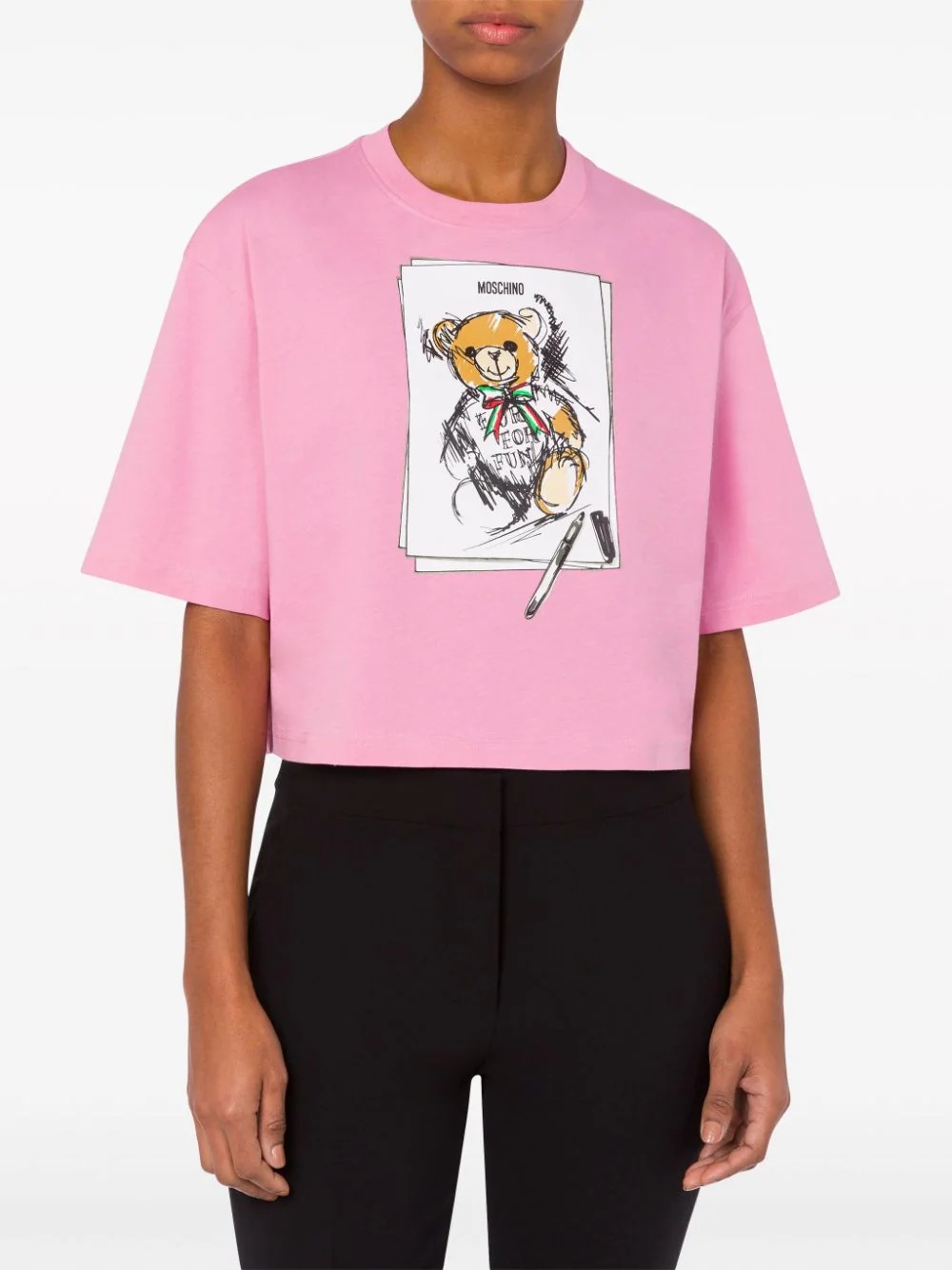 Moschino Teddy Bear Cropped T-shirt In White