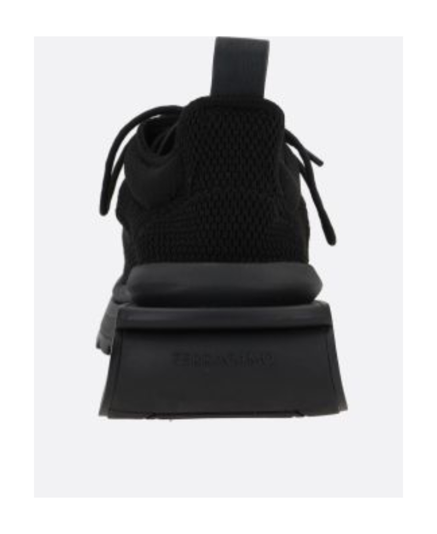 Ferragamo Elastic Knitted Casual Sneakers In Black
