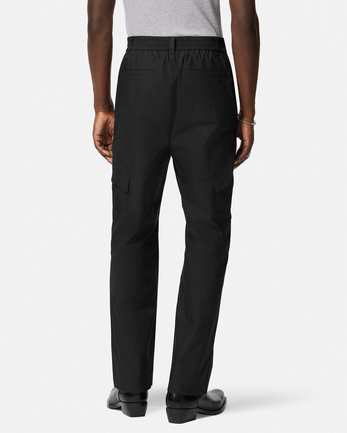 Versace Informal Pant Light Cotton Gabardine Fabric And Stamp Embroidery Clothing In Black