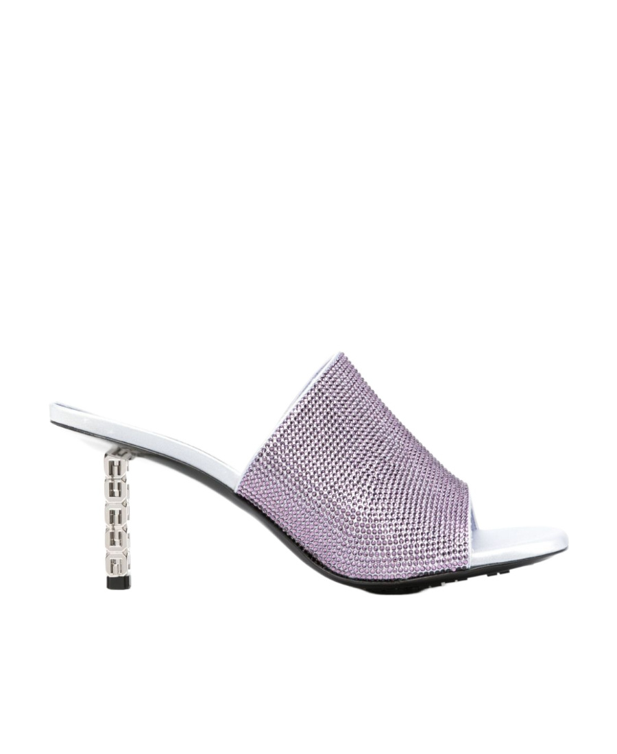 Givenchy Sculpted Heel Open Toe Mules With G Cube Embellishment In Gray