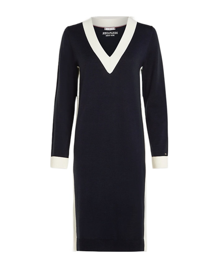 Tommy Hilfiger Long-sleeved Wool Dress In Black