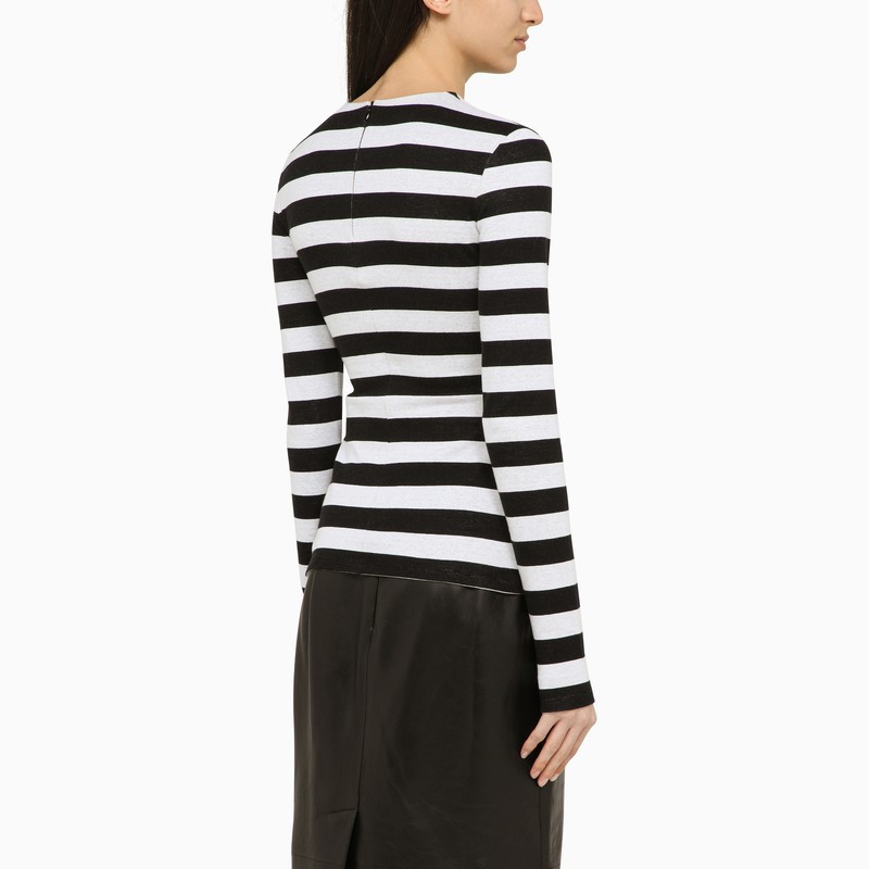 Balmain Black And White Striped Shirt With Cotton Logo In Black