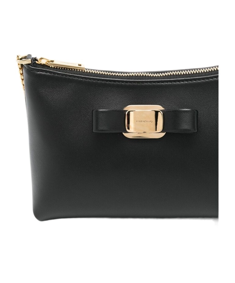 Shop Ferragamo Zippered Shoulder Bag In Black