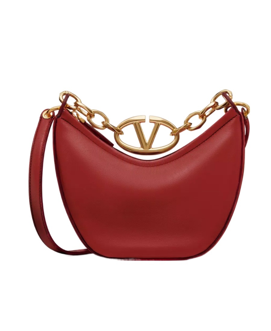 VALENTINO GARAVANI MINI VLOGO MOON HOBO BAG IN NAPPA LEATHER WITH CHAIN