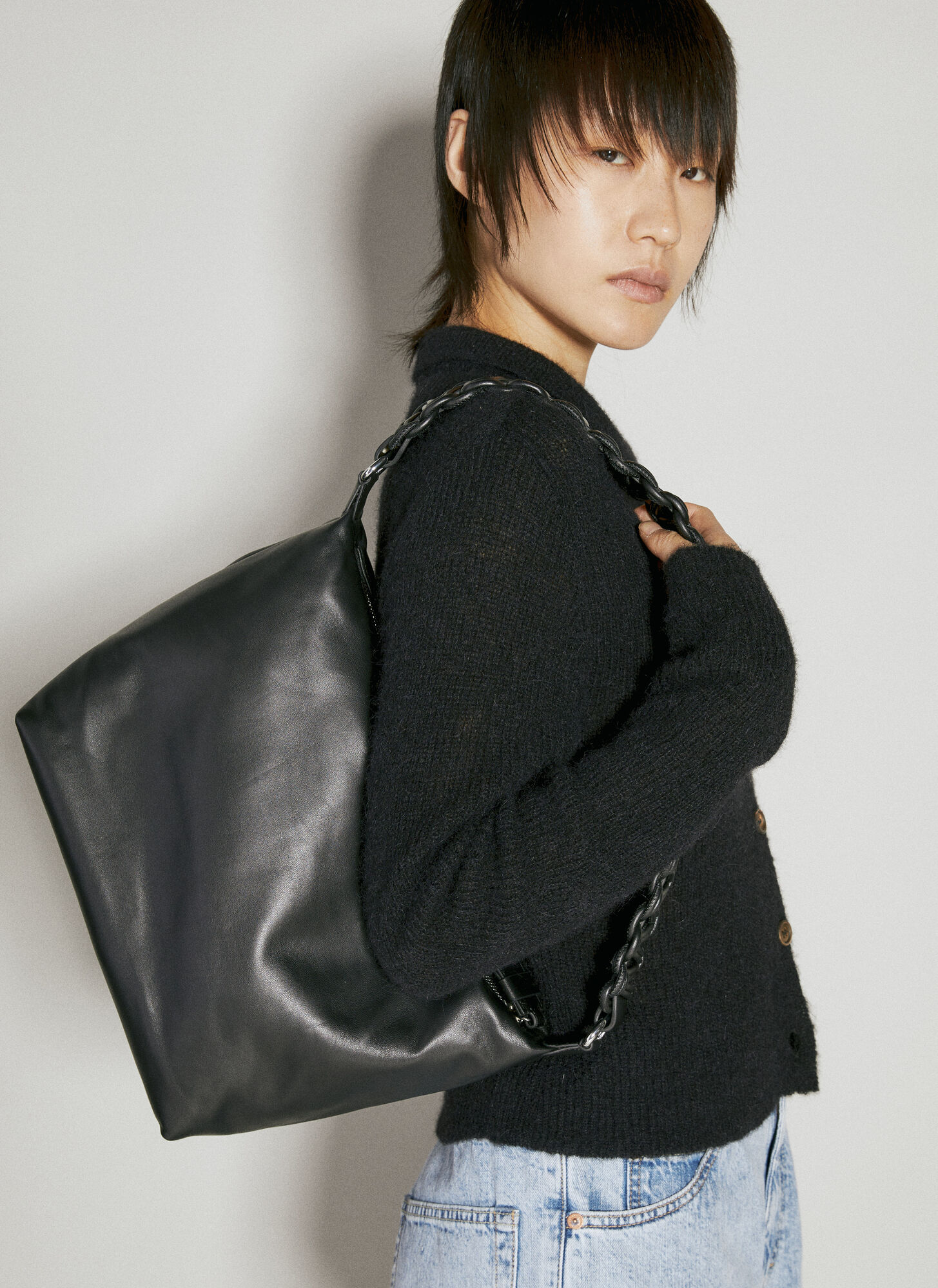 Kara Oversized Lattice Shoulder Bag In Black