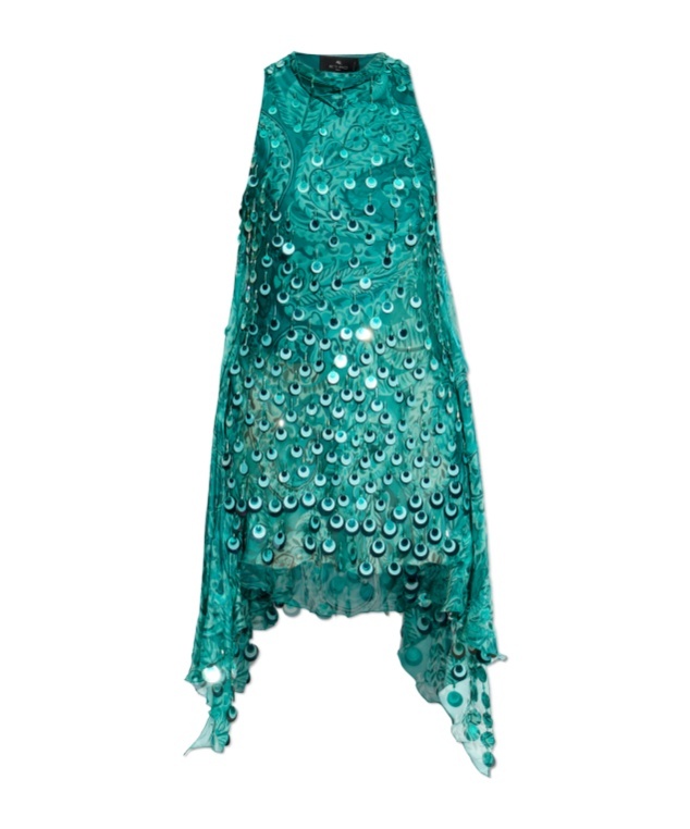 Etro Silk Mini Dress With Sequin Embroidery In Green