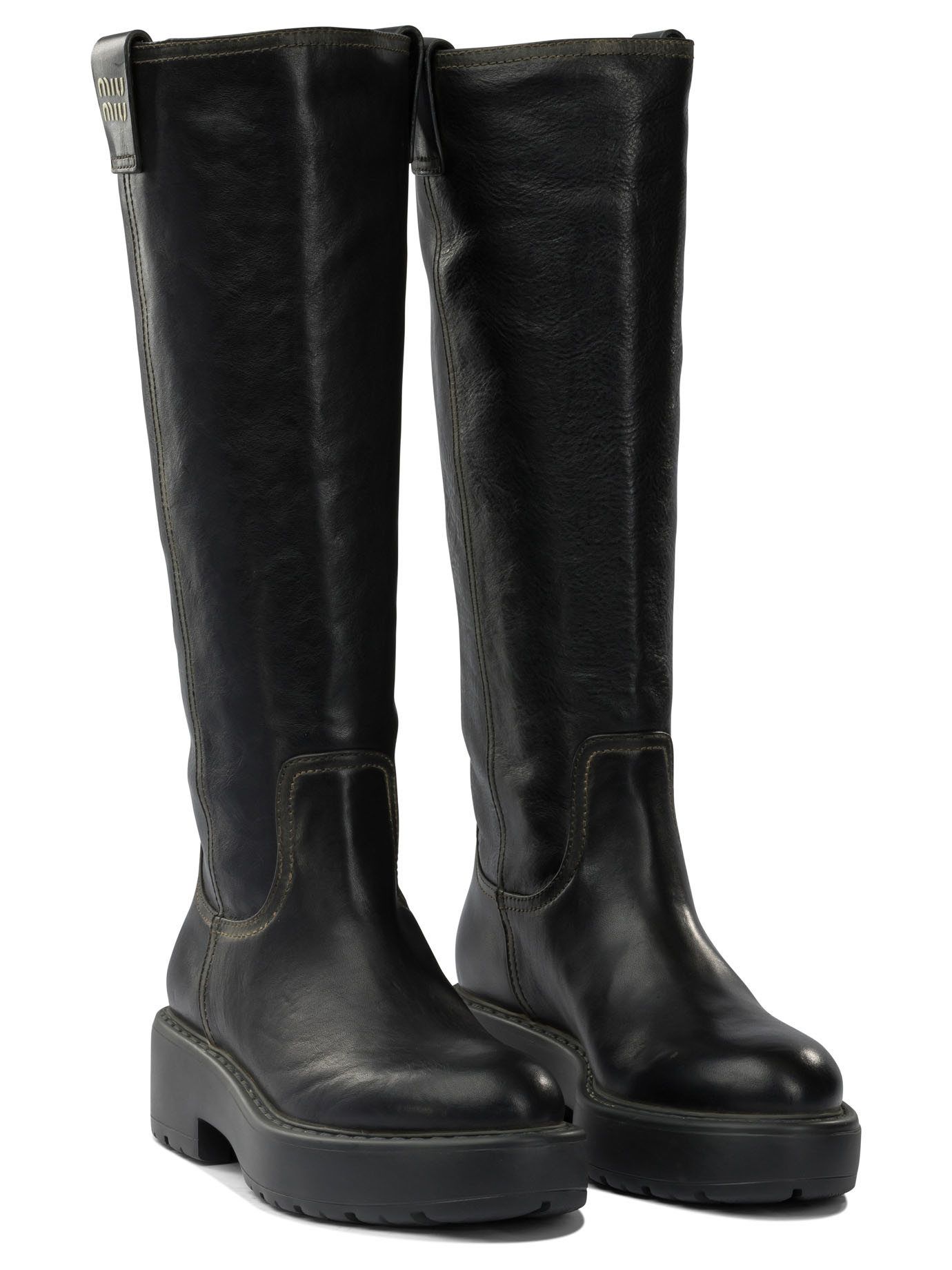 Miu Miu Round-toed Boots In Black