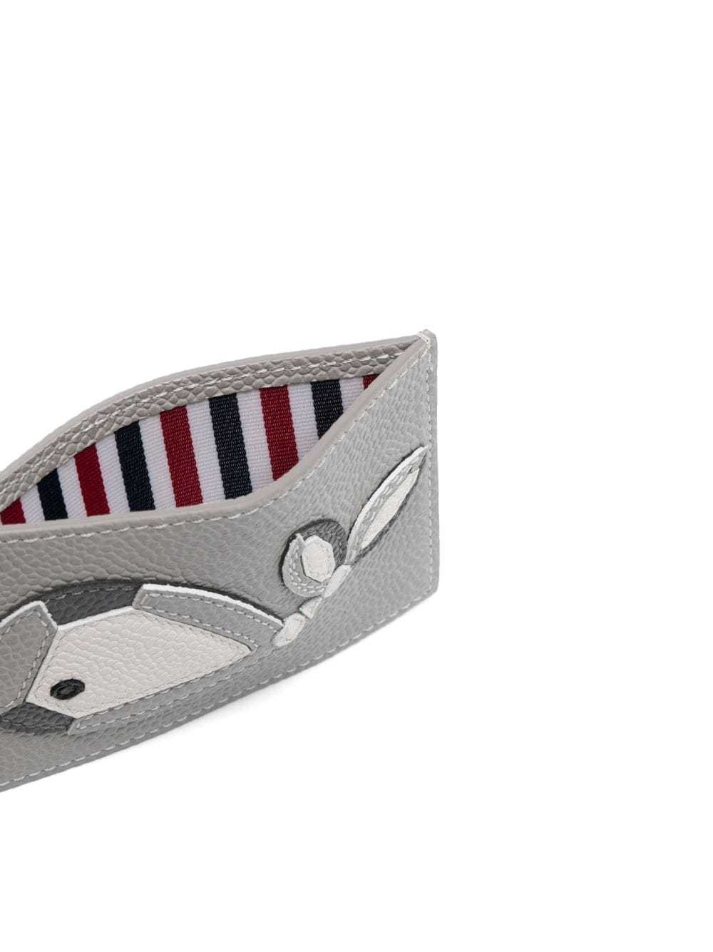 Thom Browne Whale-appliqué Pebbled Cardholder In Gray