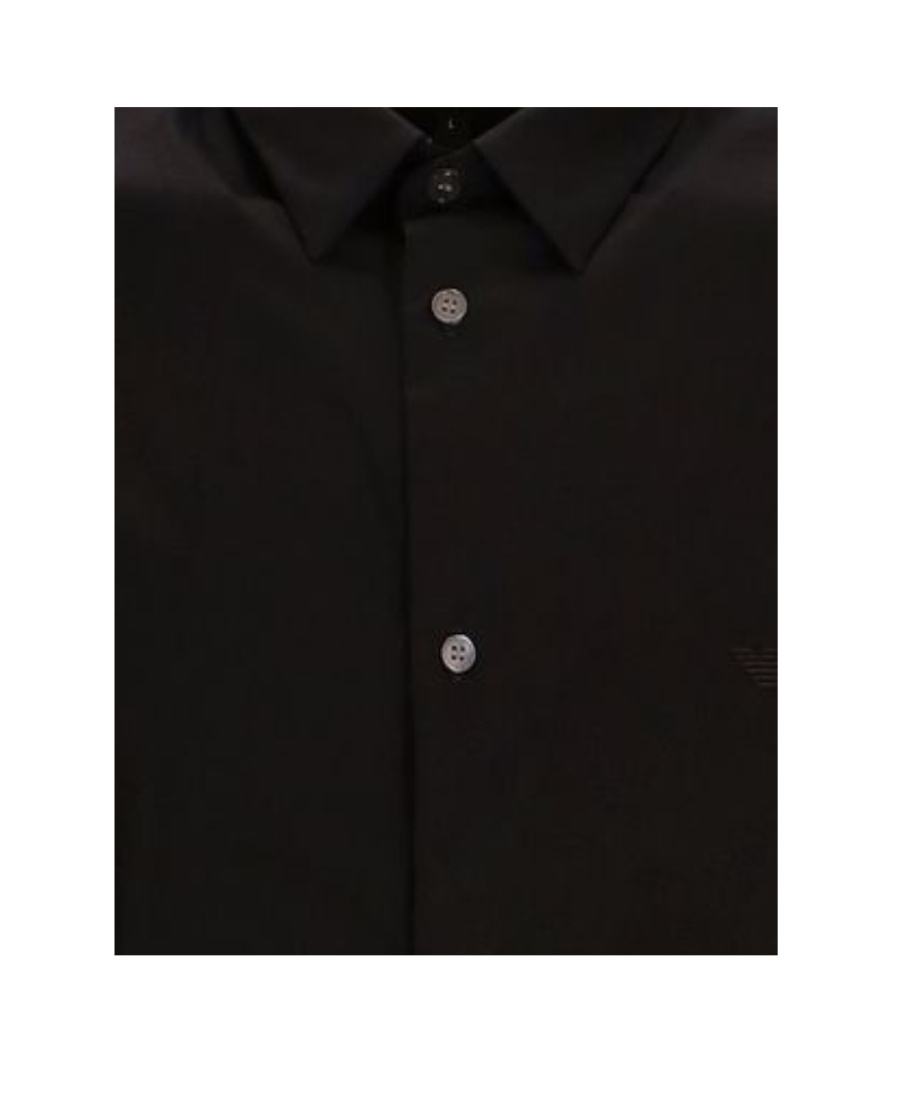 Emporio Armani Cotton Poplin Shirt With Buttoned Cuffs And Curved Hem In Black