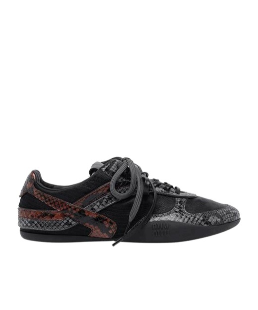 Miu Miu Multicolor Fabric And Leather Sneakers In Black