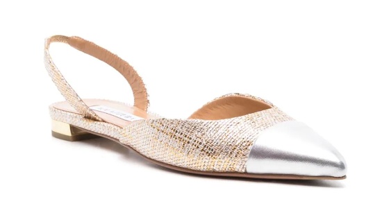 Aquazzura 10mm Milanese Laminated Leather Flats In Nude