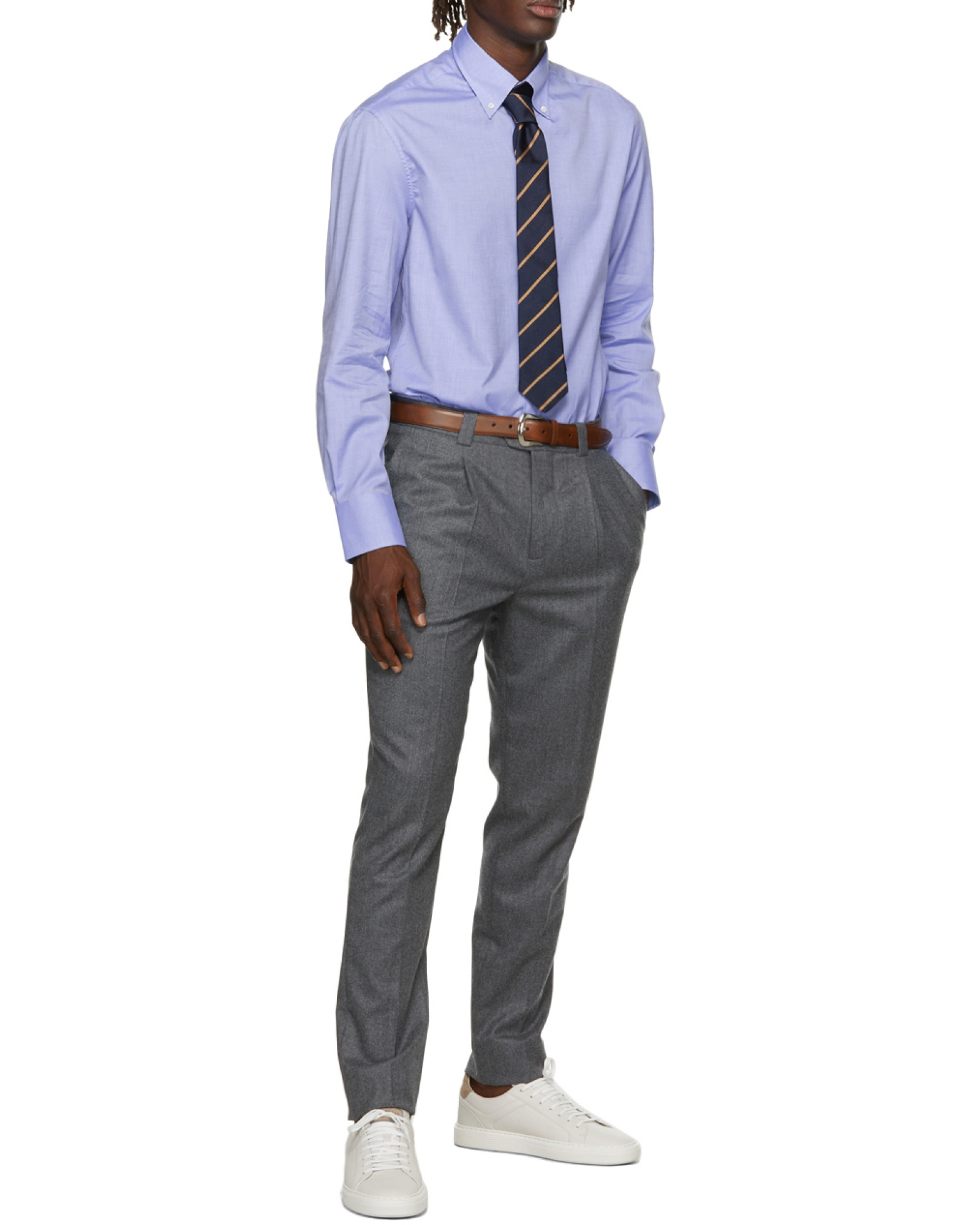 Brunello Cucinelli Plain Blue Cotton Shirt In Blue