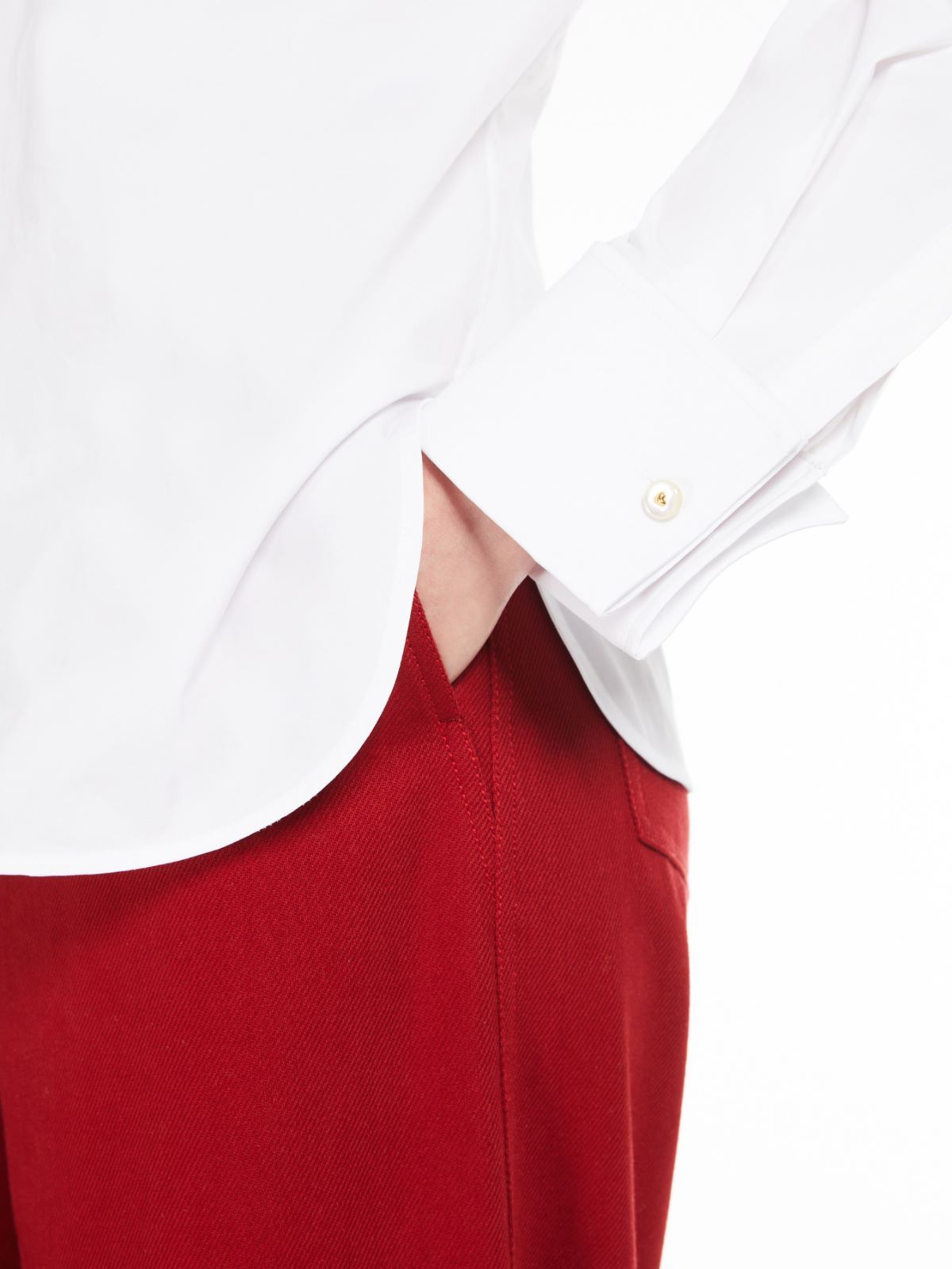 Max Mara Long Sleeve Embroidered Pocket Top In White