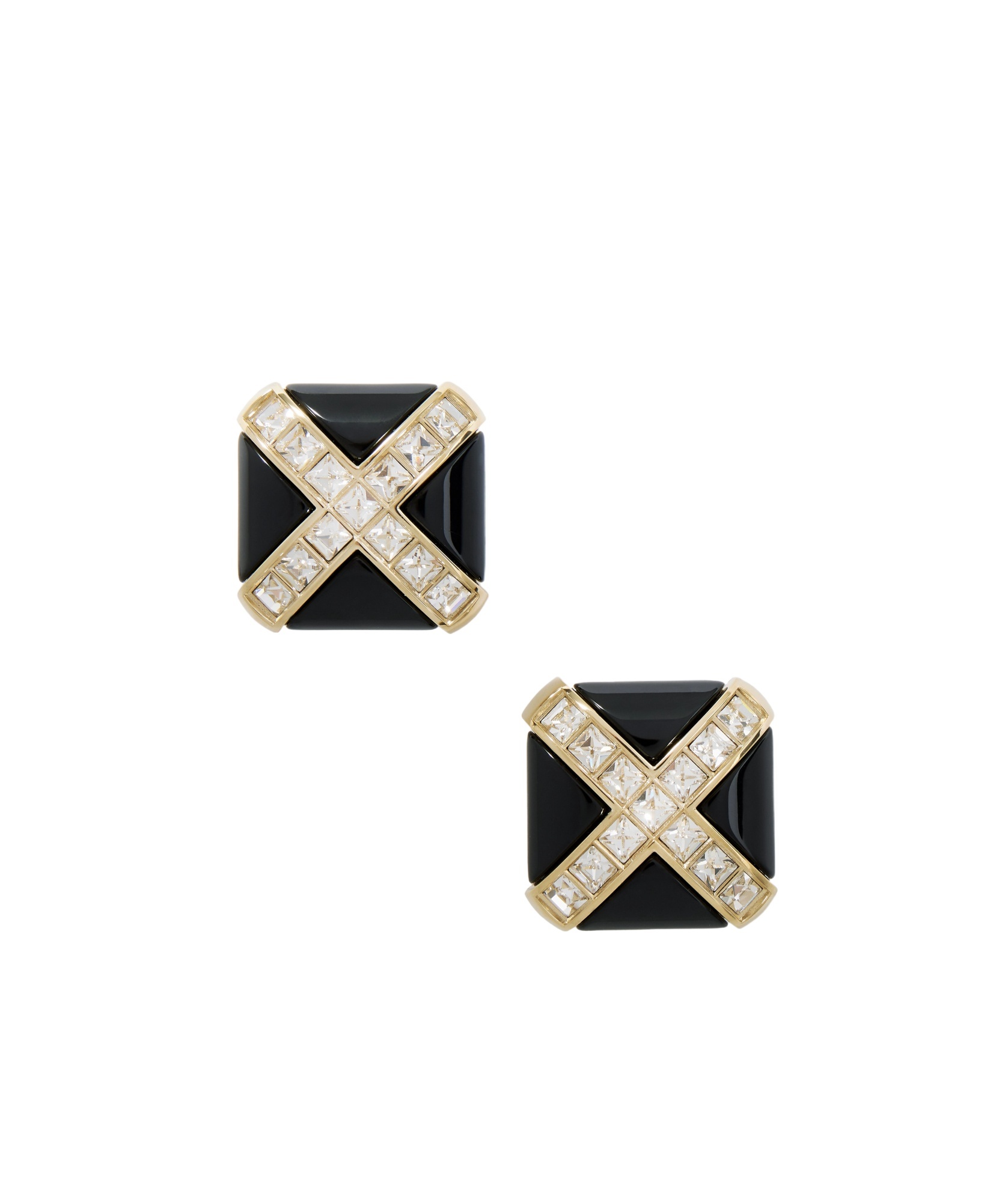 Saint Laurent Rhinestone Square Earrings In Yellow