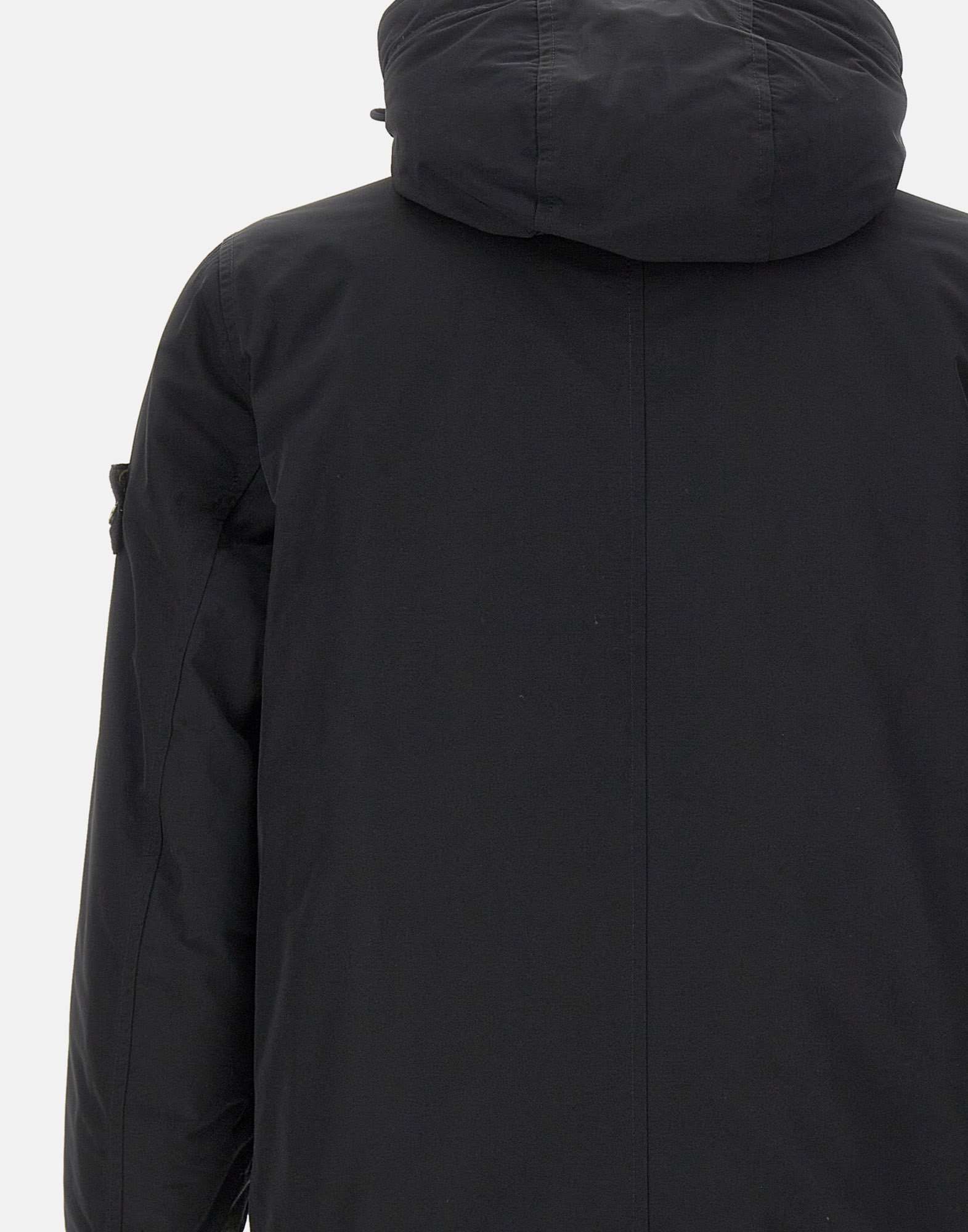 Stone Island Compass-patch Padded Hooded Jacket In Black