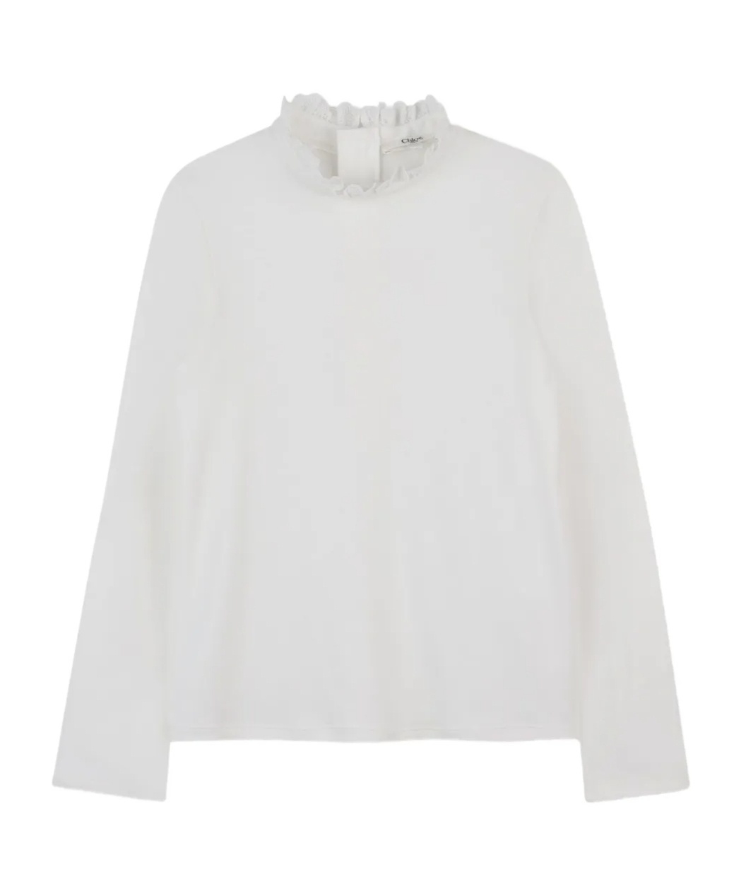 Chloé Kids Long Sleeved Frilled High-neck Top In White