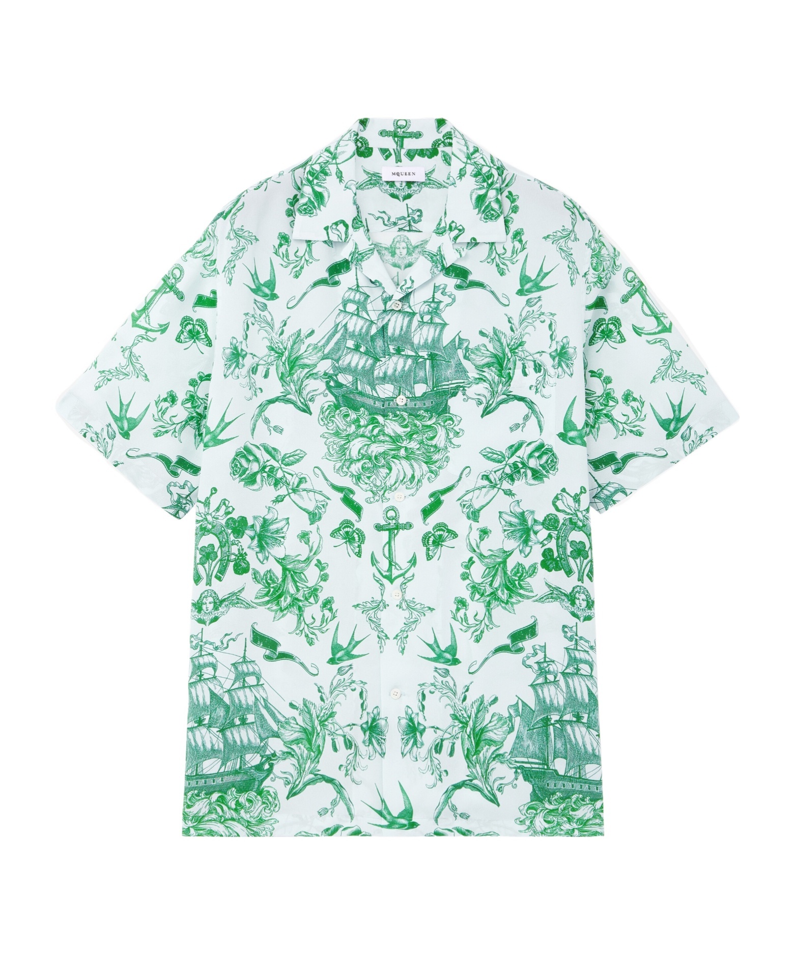 Alexander Mcqueen Men's Sailor Tattoo Hawaiian Shirt In Blue/green In Multi