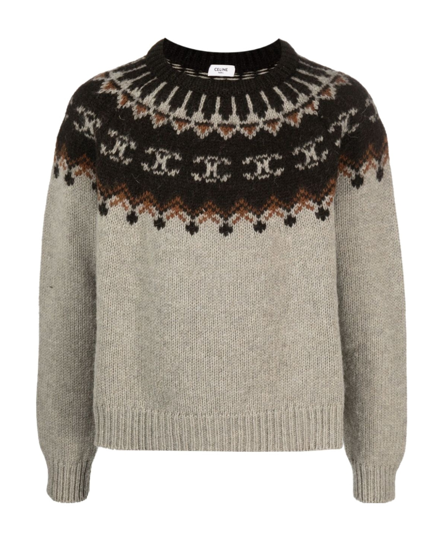 Celine Crew Neck Sweater In Triomphe Fair Isle Wool