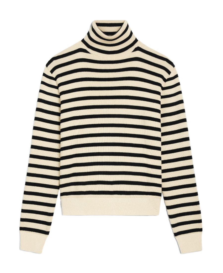 Celine Men Wool And Cashmer Sweater With Striped Motif In Nude