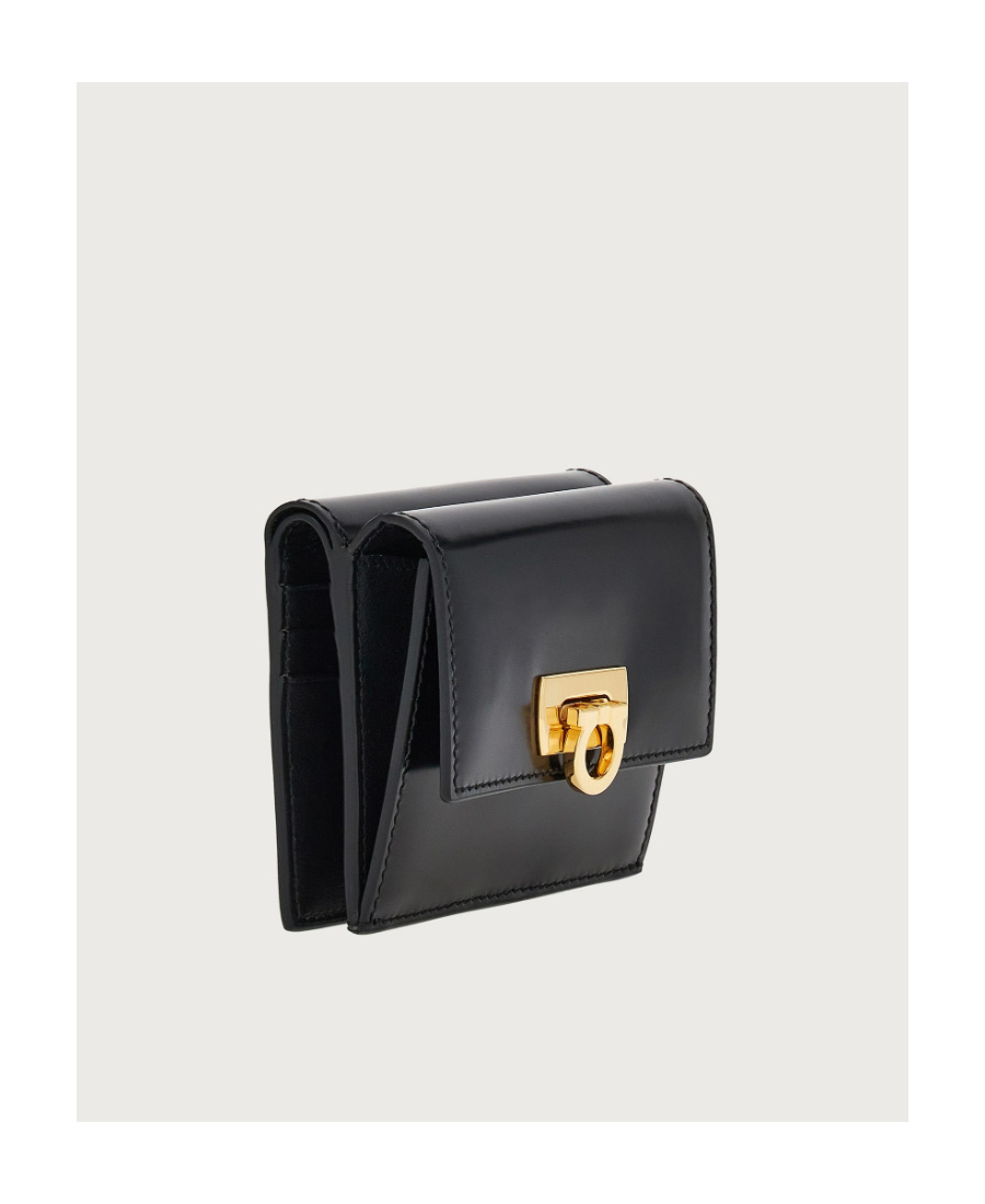 Ferragamo Gancini Clasp Wanda French Folding Wallet In Black
