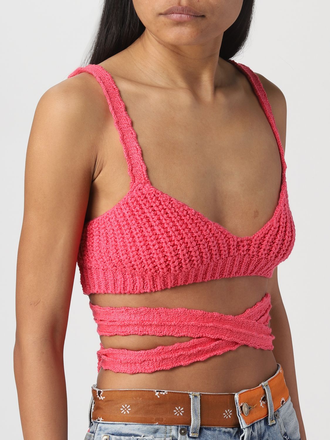 Alanui Pink Wool Palm Springs Top In Multicolor