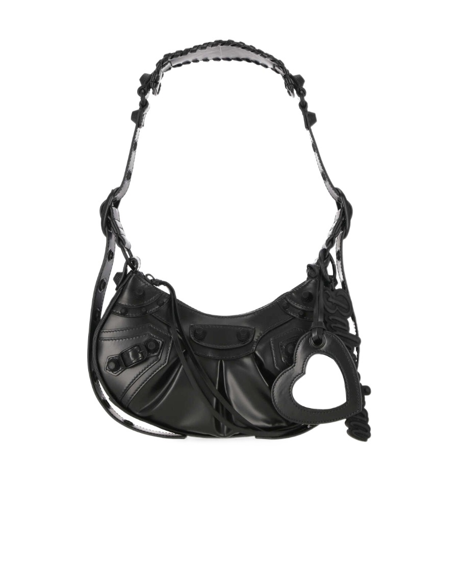 Balenciaga Green Leather Shoulder Handbag With Magnetic Closure And Metal Details In Black