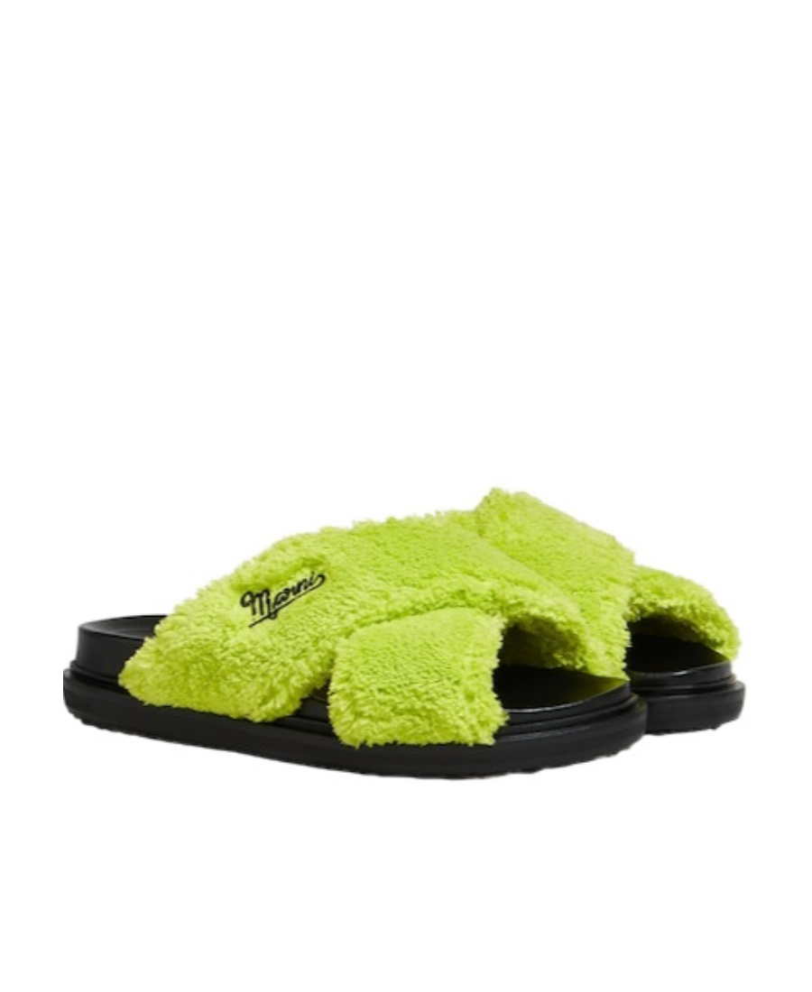 Marni Fussbett Cross Faux Shearling Slides In Green