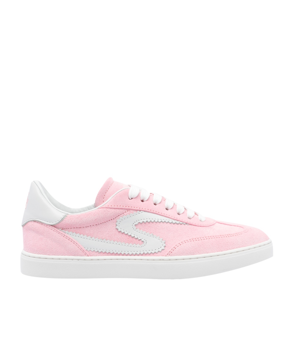 Stuart Weitzman Round Toe Suede Sneakers With Contrast Heel In White