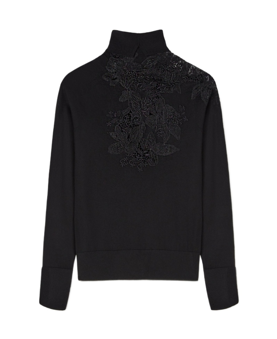 Ermanno Scervino Corded Lace-detail Knitted Jumper In Black