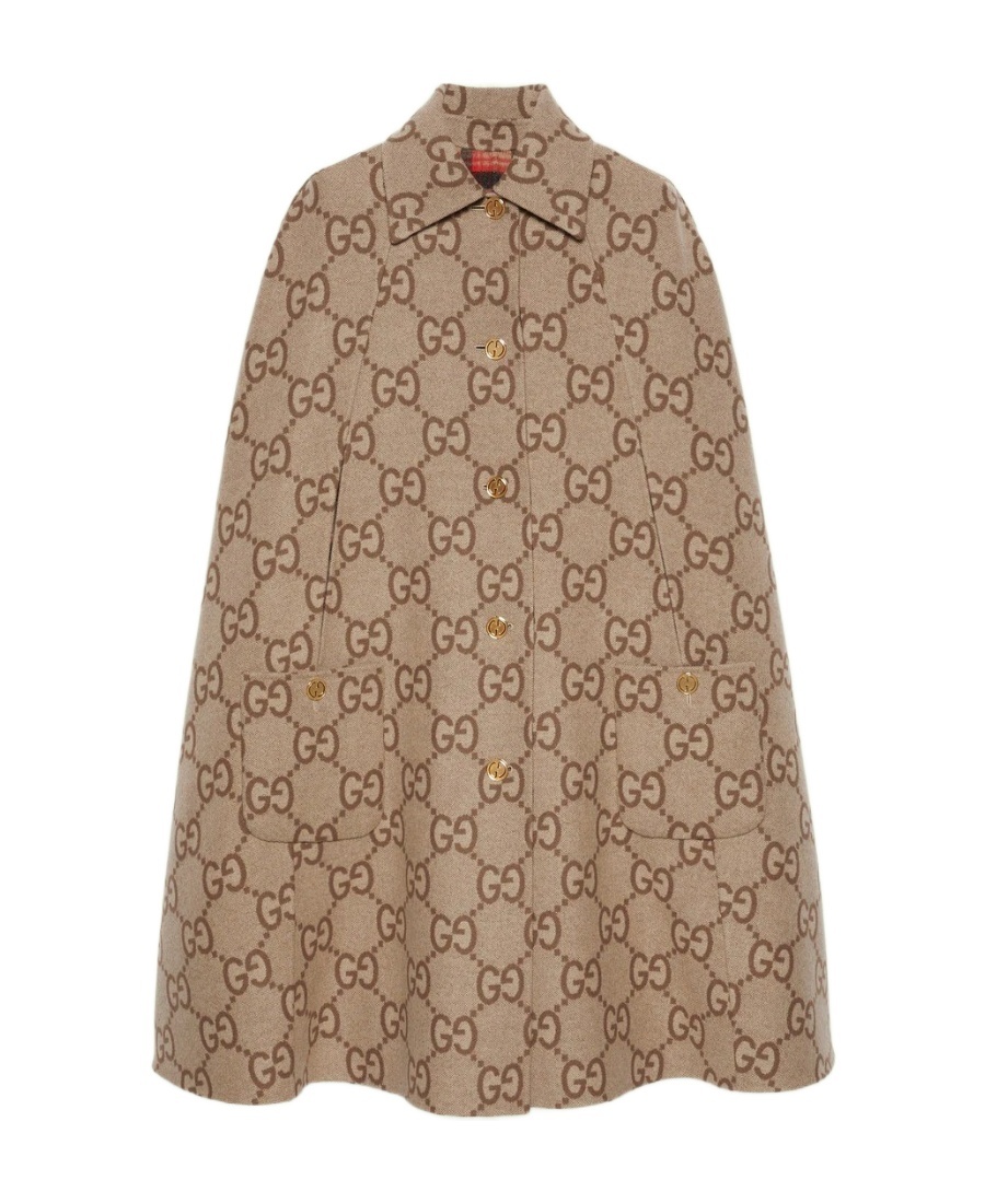 Gucci Check-pattern Wool Cape In Nude