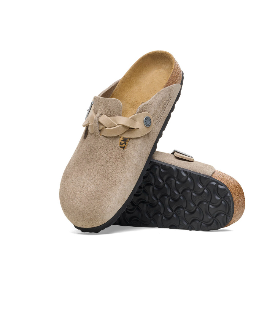 Shop Birkenstock Boston Suede Slippers In Nude